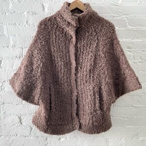 Sacred Threads Cozy Boucle Knit Cardigan Sweater Funnel Neck Cape Layer Brown OS